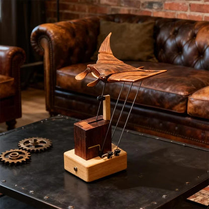 Artisan Wooden Manta Ray Automaton Handcrafted Mechanical Ocean Animal Ornaments Hand-Cranked Kinetic DIY Puzzle Decoration