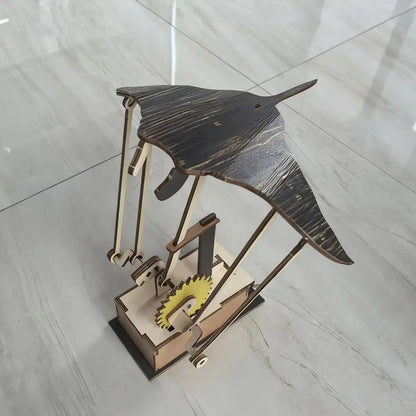 Artisan Wooden Manta Ray Automaton Handcrafted Mechanical Ocean Animal Ornaments Hand-Cranked Kinetic DIY Puzzle Decoration